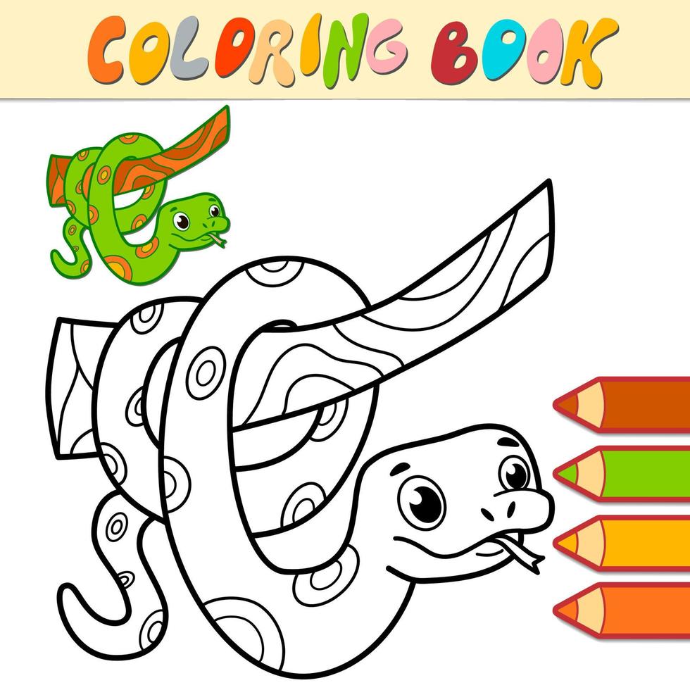 libro de colorear o página para niños. vector de serpiente blanco y negro