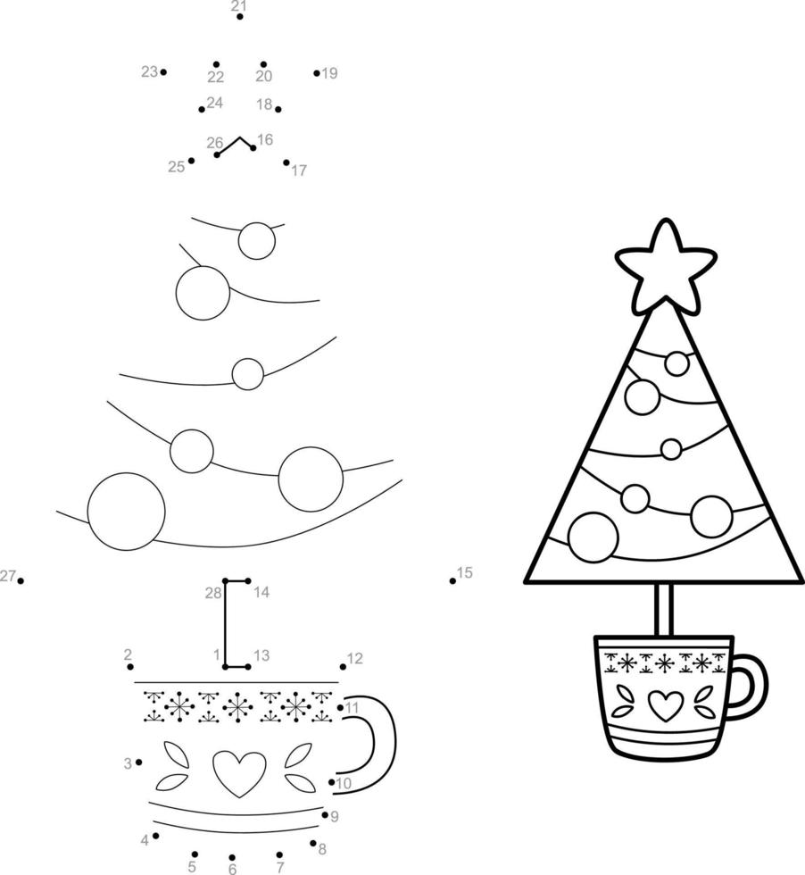 Dot to dot Christmas puzzle for children. Connect dots game. Christmas tree vector