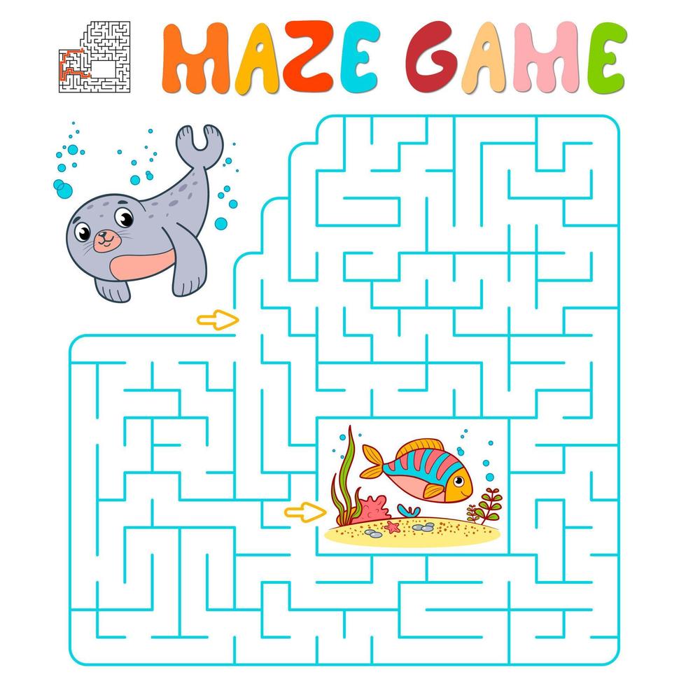 Maze puzzle game for children. Maze or labyrinth game with seal. vector