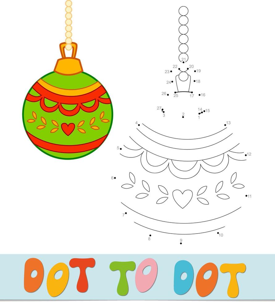 Dot to dot Christmas puzzle. Connect dots game. Christmas ball vector illustration