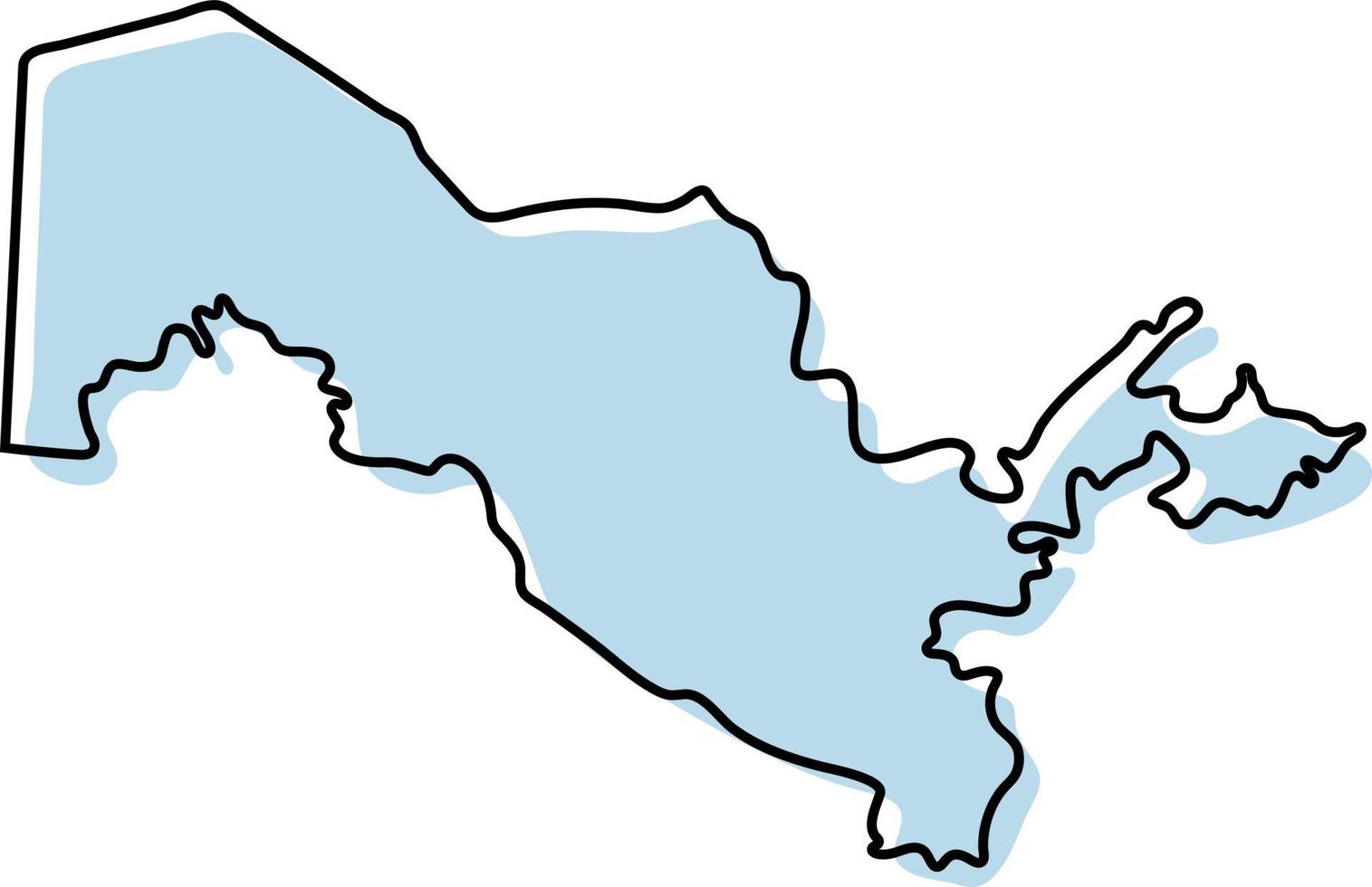 Stylized simple outline map of Uzbekistan icon. Blue sketch map of Uzbekistan vector illustration