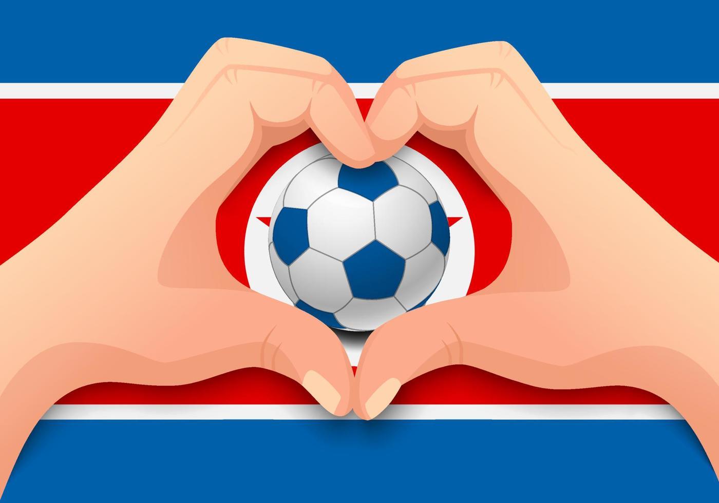 balón de fútbol de corea del norte y forma de corazón de mano vector