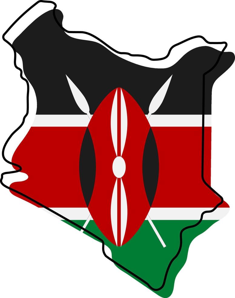 Stylized outline map of Kenya with national flag icon. Flag color map of Kenya vector illustration.