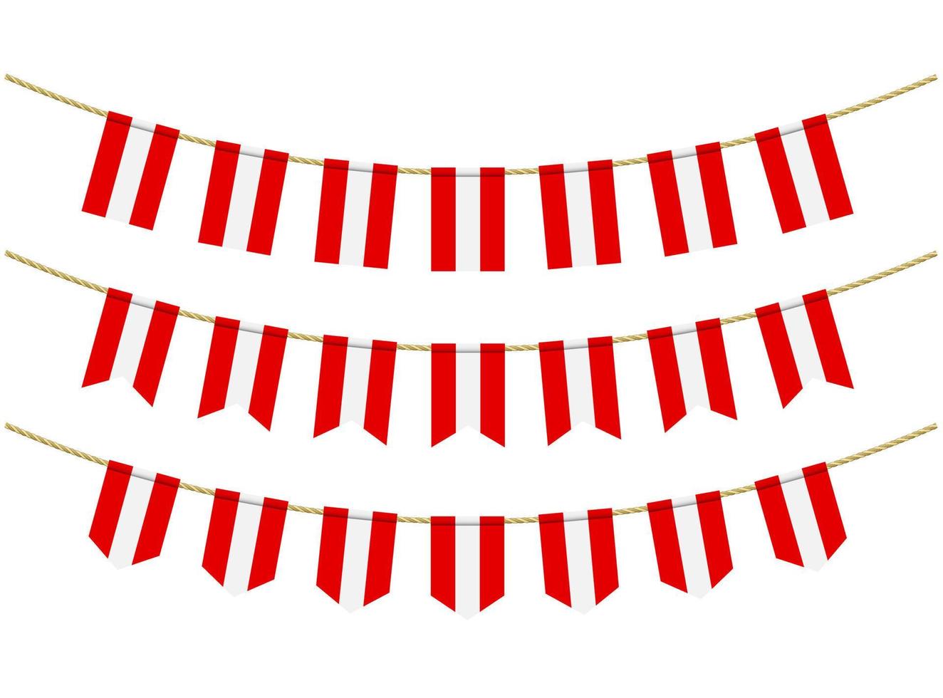 Austria flag on the ropes on white background. Set of Patriotic bunting flags. Bunting decoration of Austria flag vector