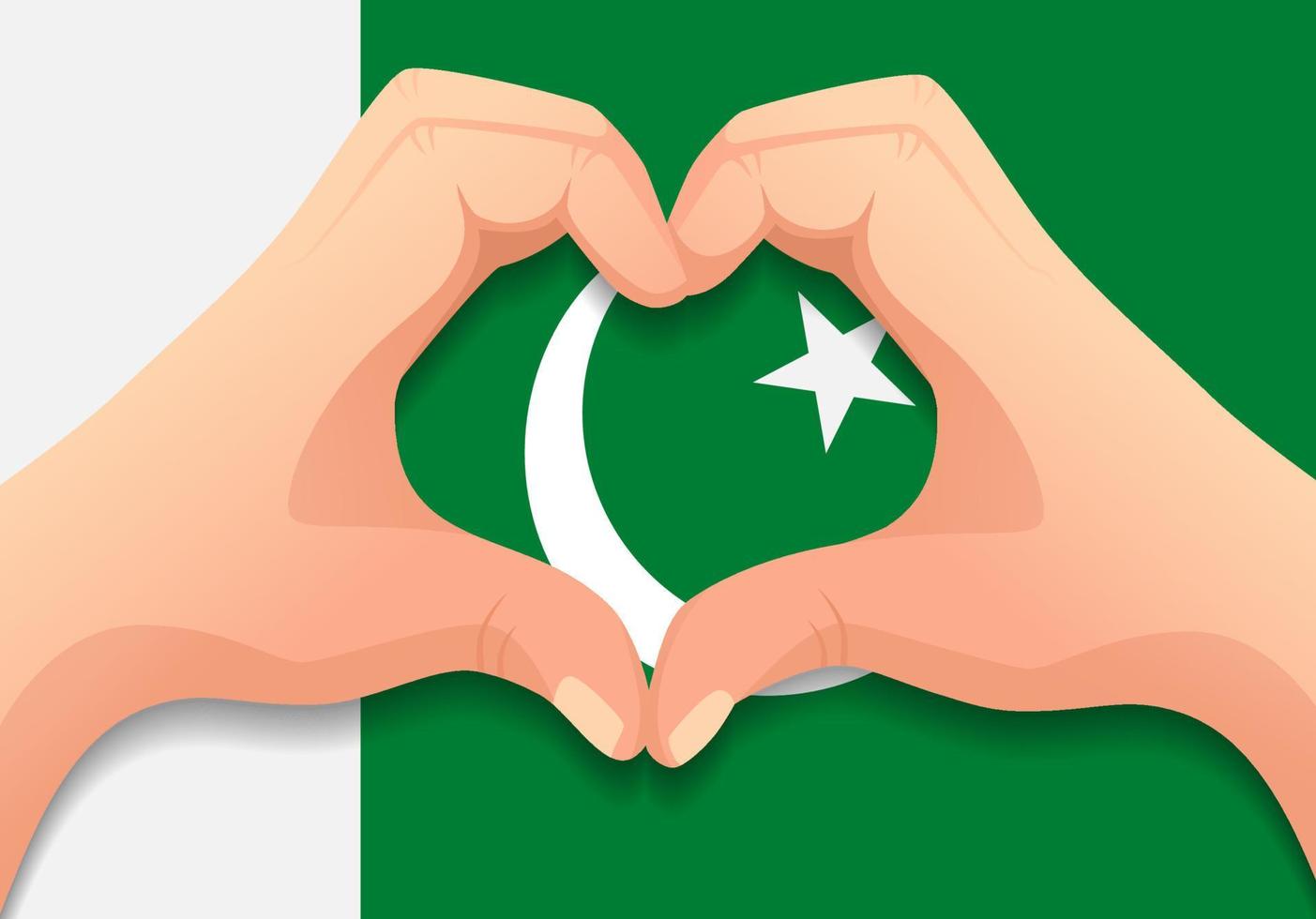 pakistán, bandera, y, mano, forma corazón vector