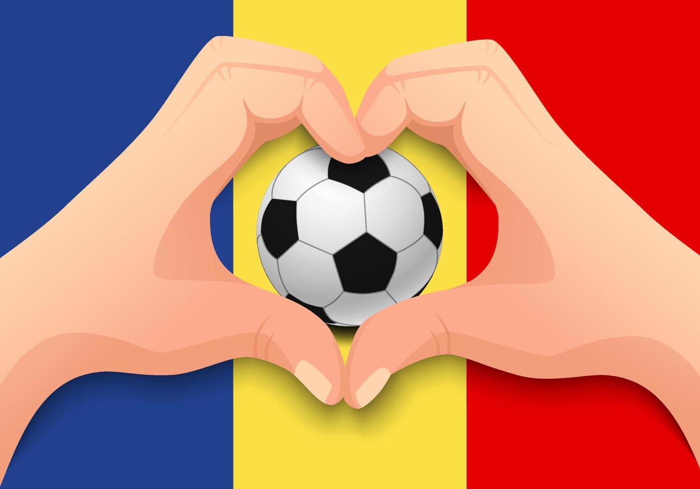 balón de fútbol de rumania y forma de corazón de mano vector