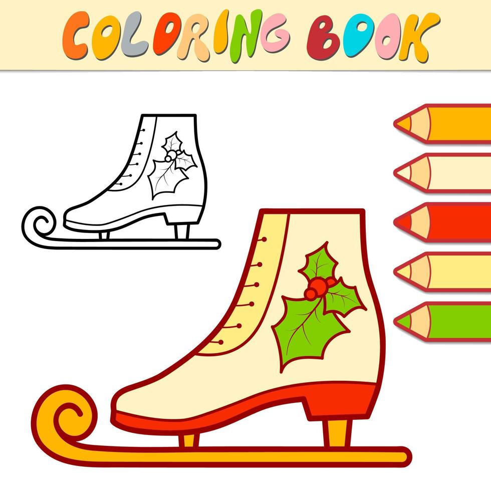 Coloring book or page for kids. Christmas skates black and white vector