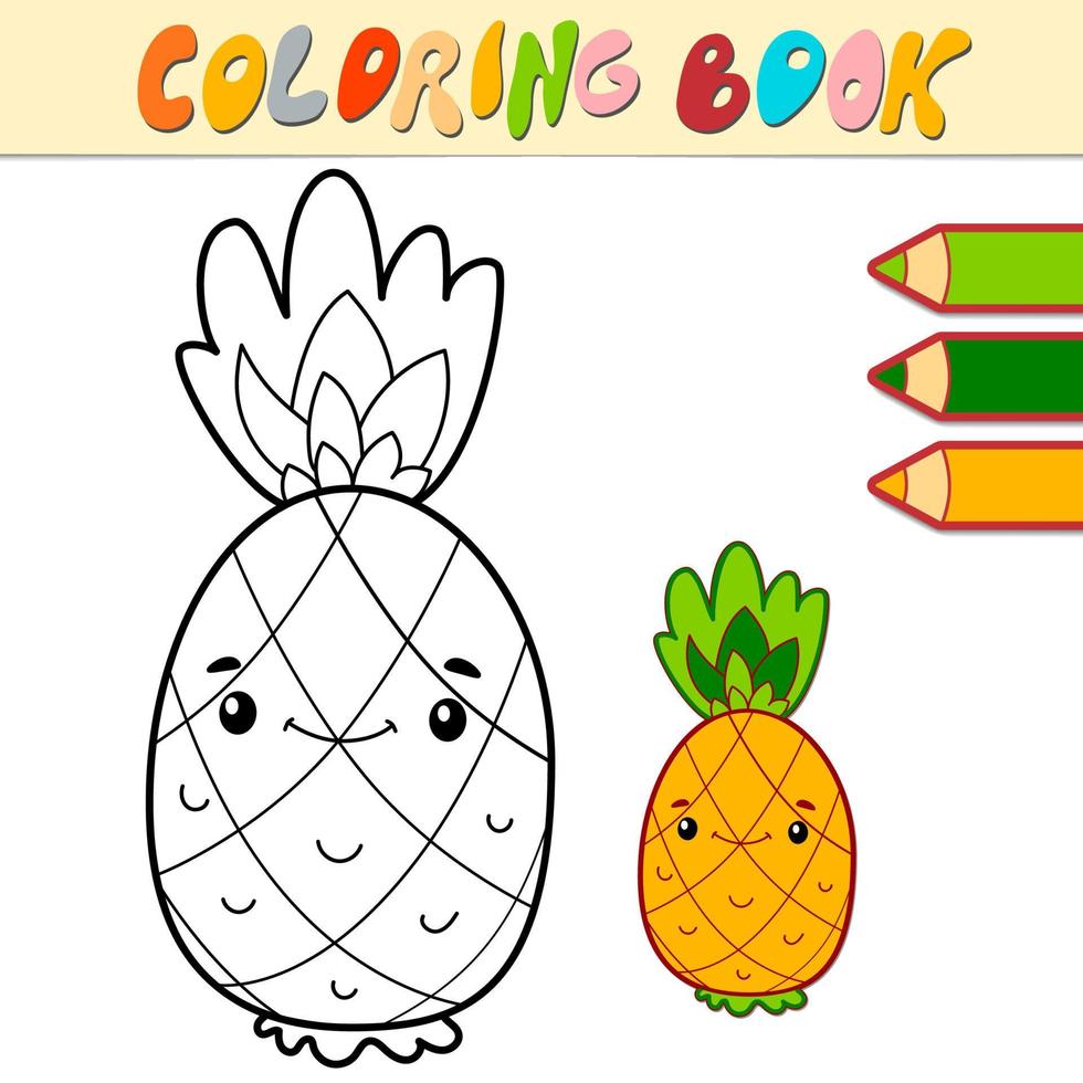 libro de colorear o página para niños. vector de piña en blanco y negro