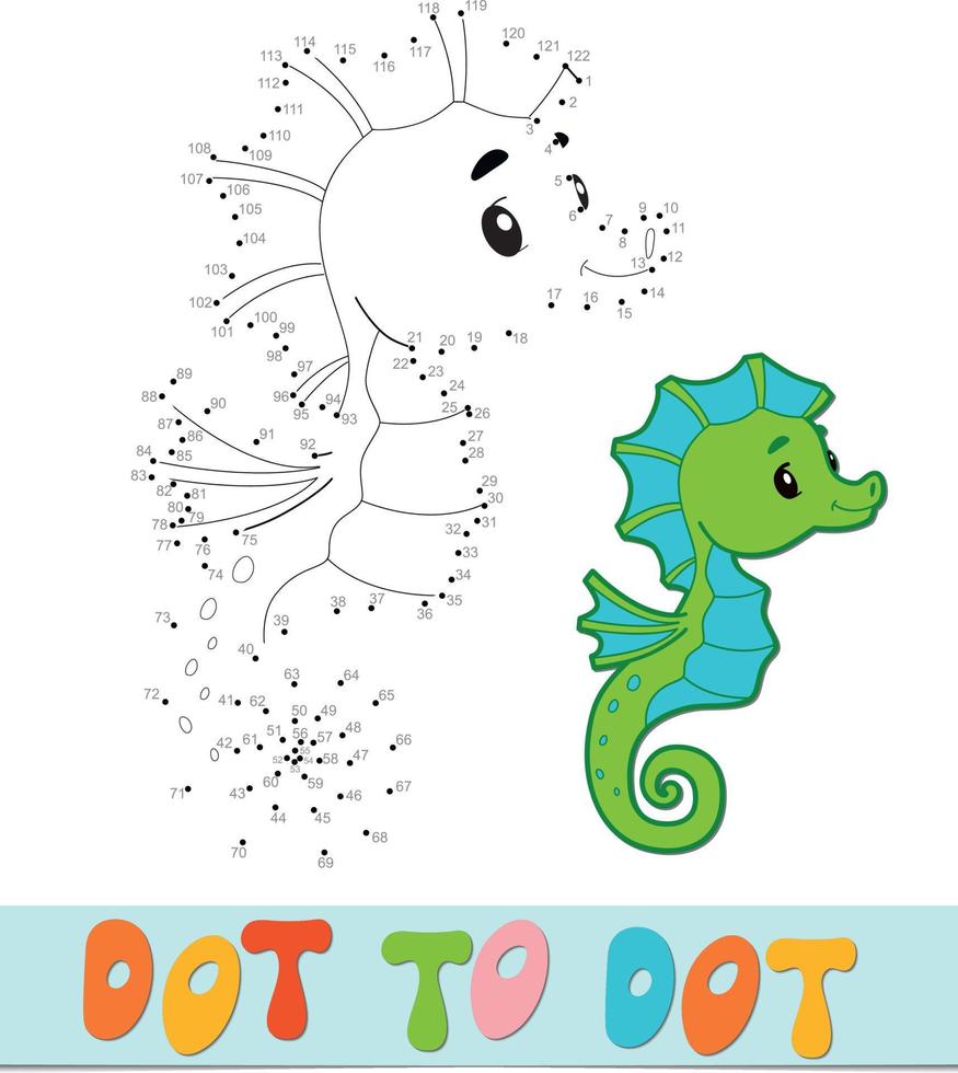 Dot to dot puzzle. Connect dots game. Sea Horse vector illustration