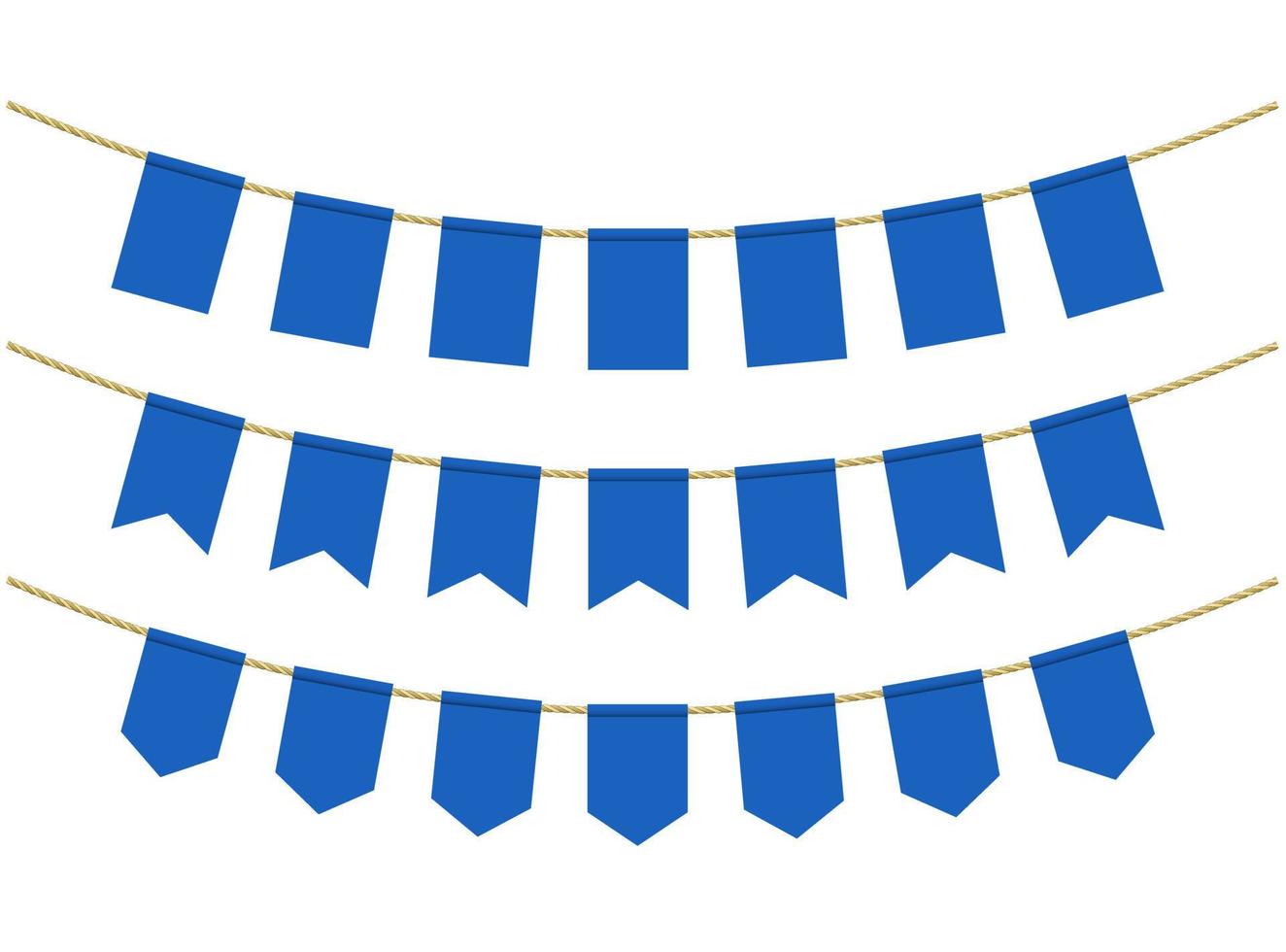 Blue flags for decoration on white background. Bunting flags on the ropes vector