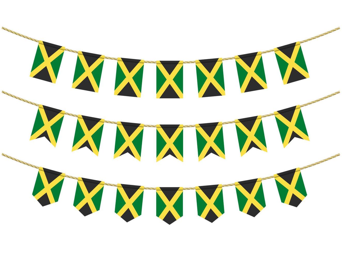 Jamaica flag on the ropes on white background. Set of Patriotic bunting flags. Bunting decoration of Jamaica flag vector