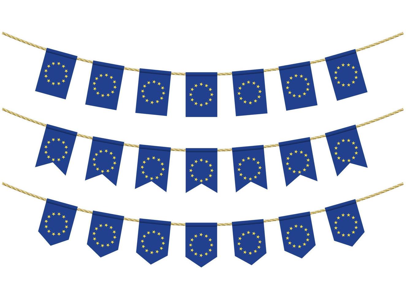 bandera de la ue en las cuerdas sobre fondo blanco. conjunto de banderas patrióticas del empavesado. decoración del empavesado de la bandera de europa vector