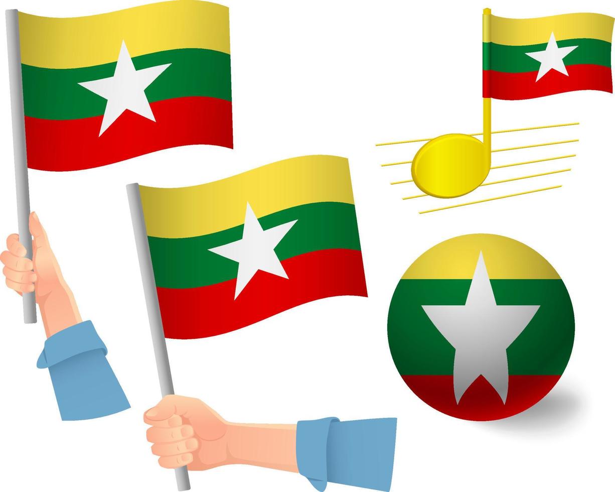 conjunto de iconos de bandera de myanmar vector