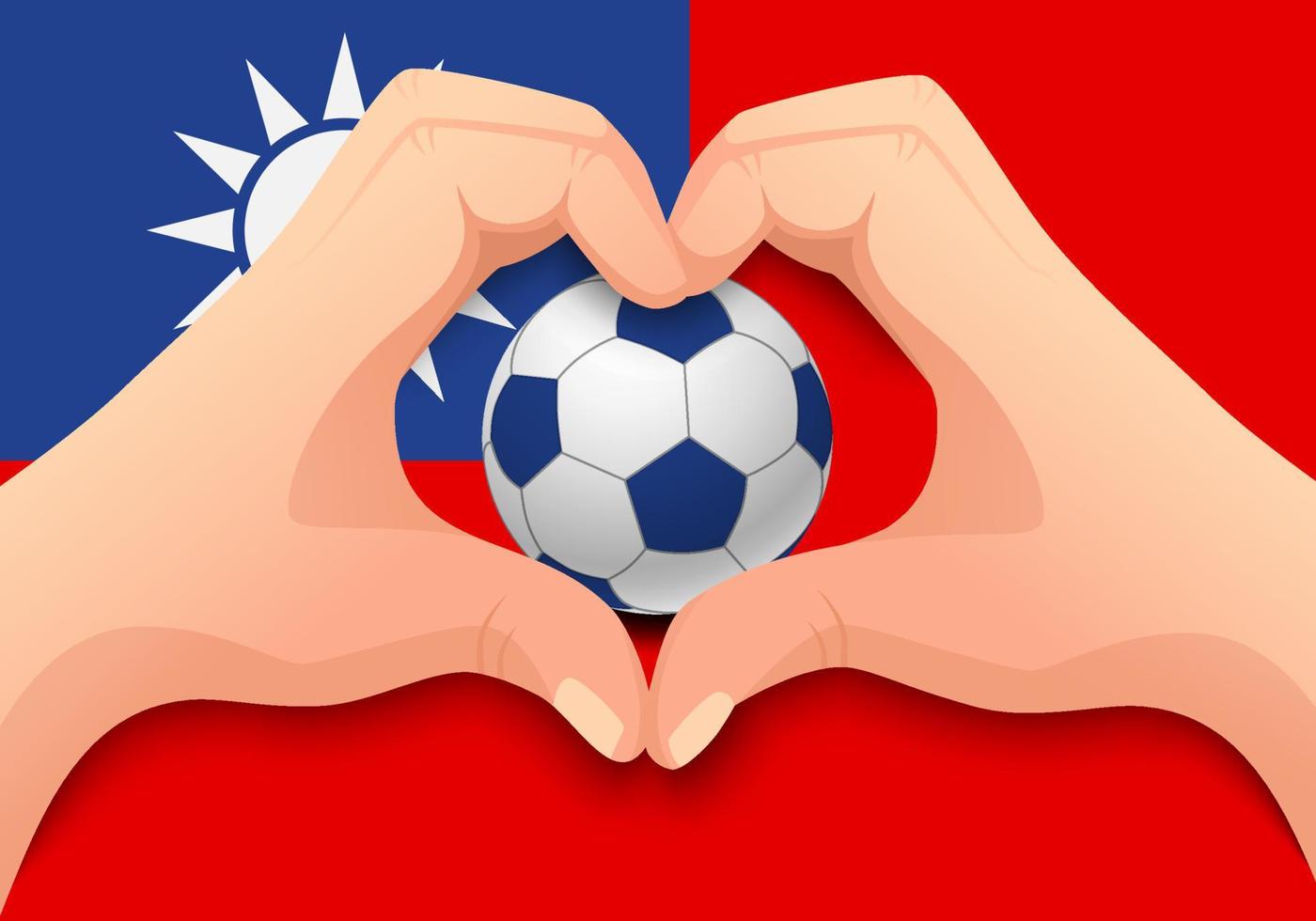 balón de fútbol de taiwán y forma de corazón de mano vector