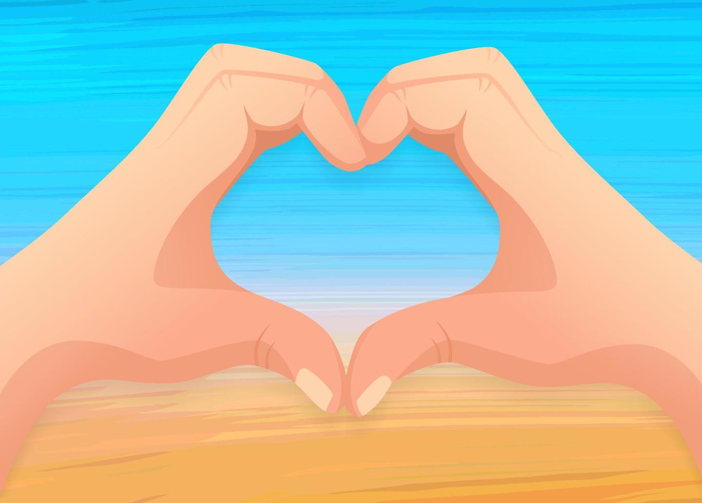 forma de corazón de mar y mano vector