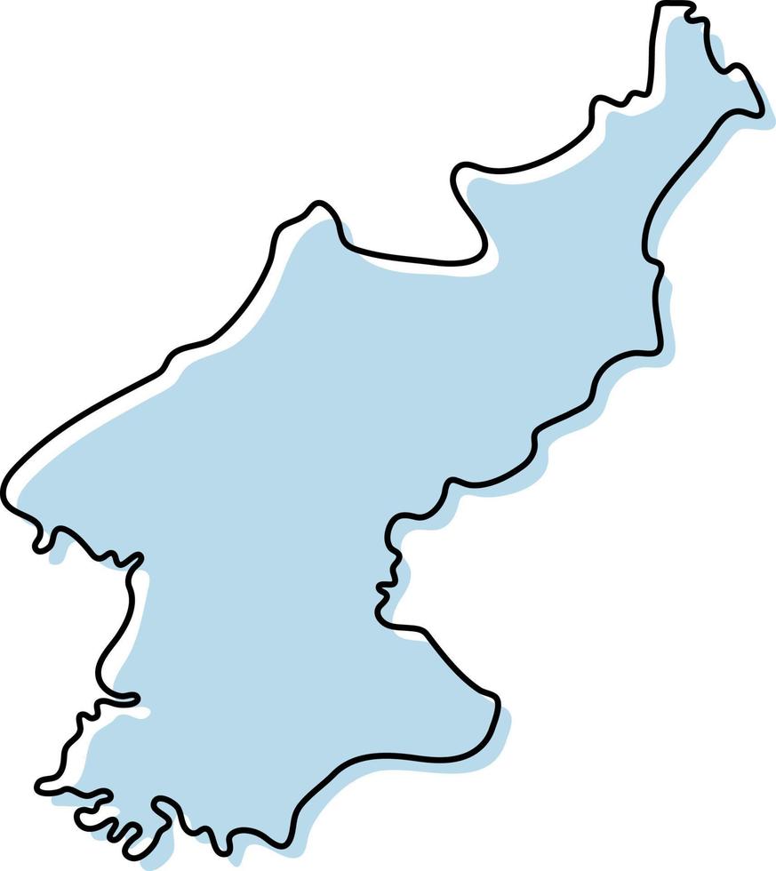 Stylized simple outline map of North Korea icon. Blue sketch map of North Korea vector illustration