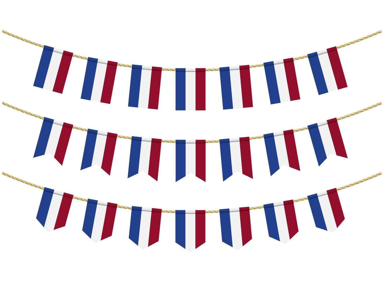 Netherlands flag on the ropes on white background. Set of Patriotic bunting flags. Bunting decoration of Netherlands flag vector