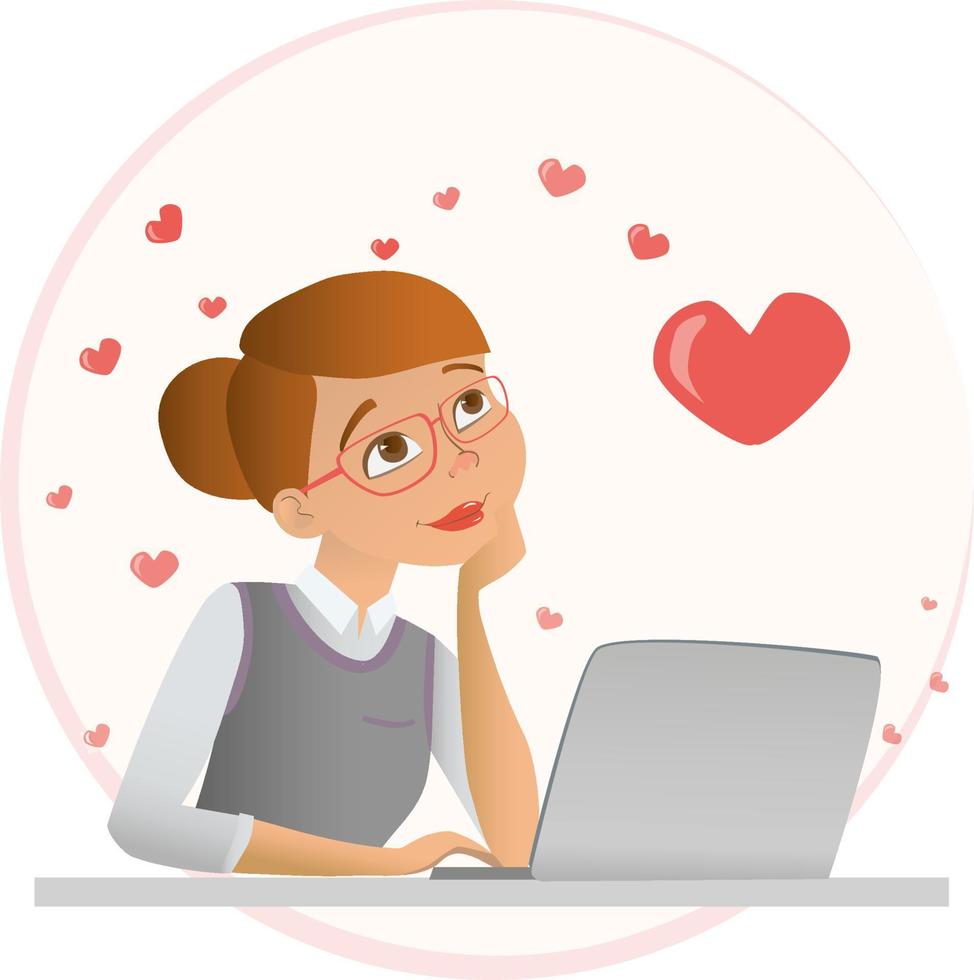 Girl thinks about Valentines day vector