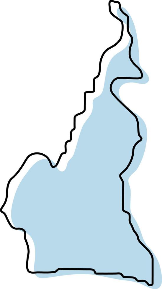 Stylized simple outline map of Cameroon icon. Blue sketch map of Cameroon vector illustration
