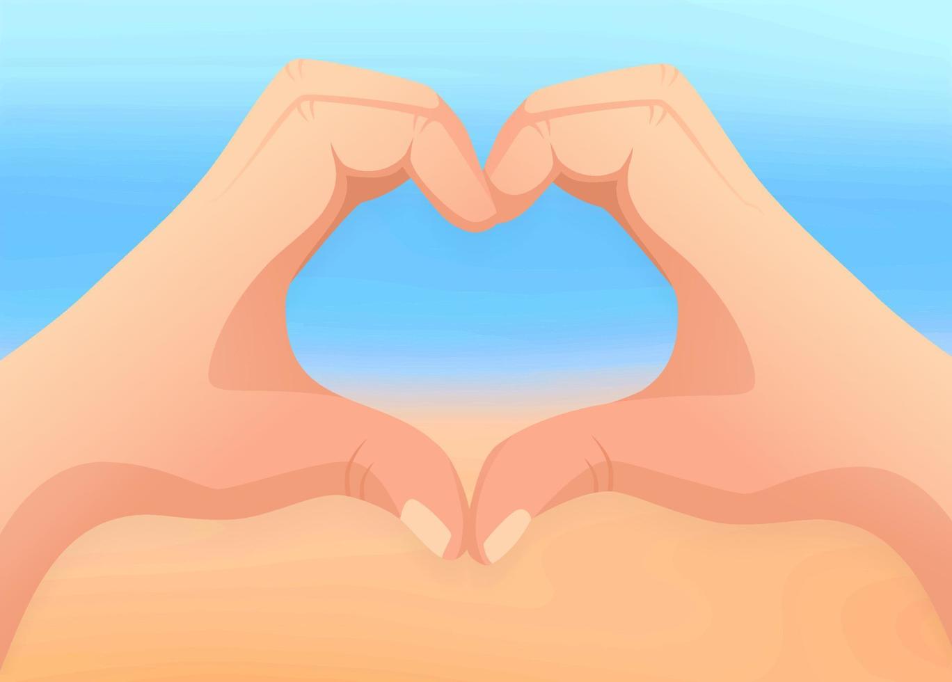 forma de corazón de mar y mano vector