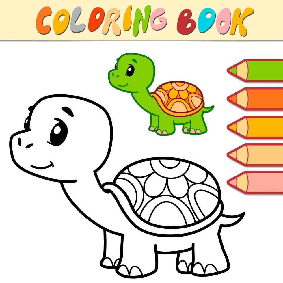 libro de colorear o página para niños. vector de tortuga blanco y negro