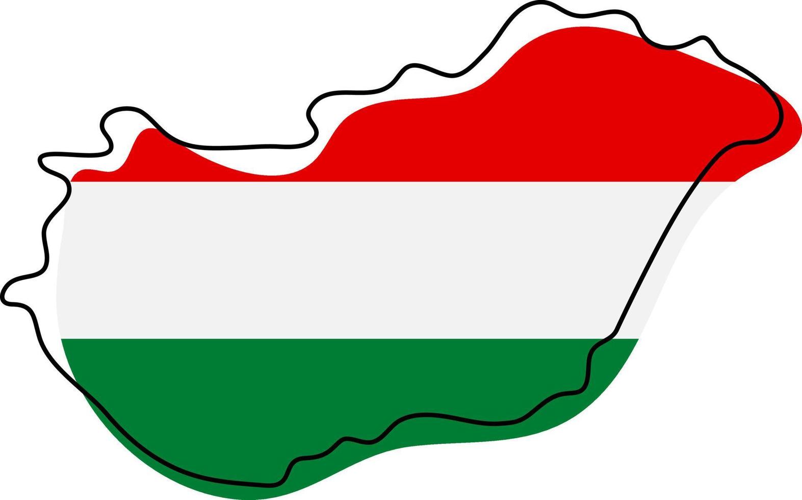 Stylized outline map of Hungary with national flag icon. Flag color map of Hungary vector illustration.