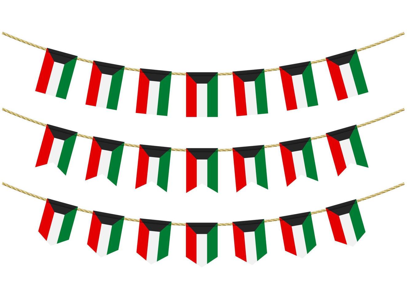 Kuwait flag on the ropes on white background. Set of Patriotic bunting flags. Bunting decoration of Kuwait flag vector