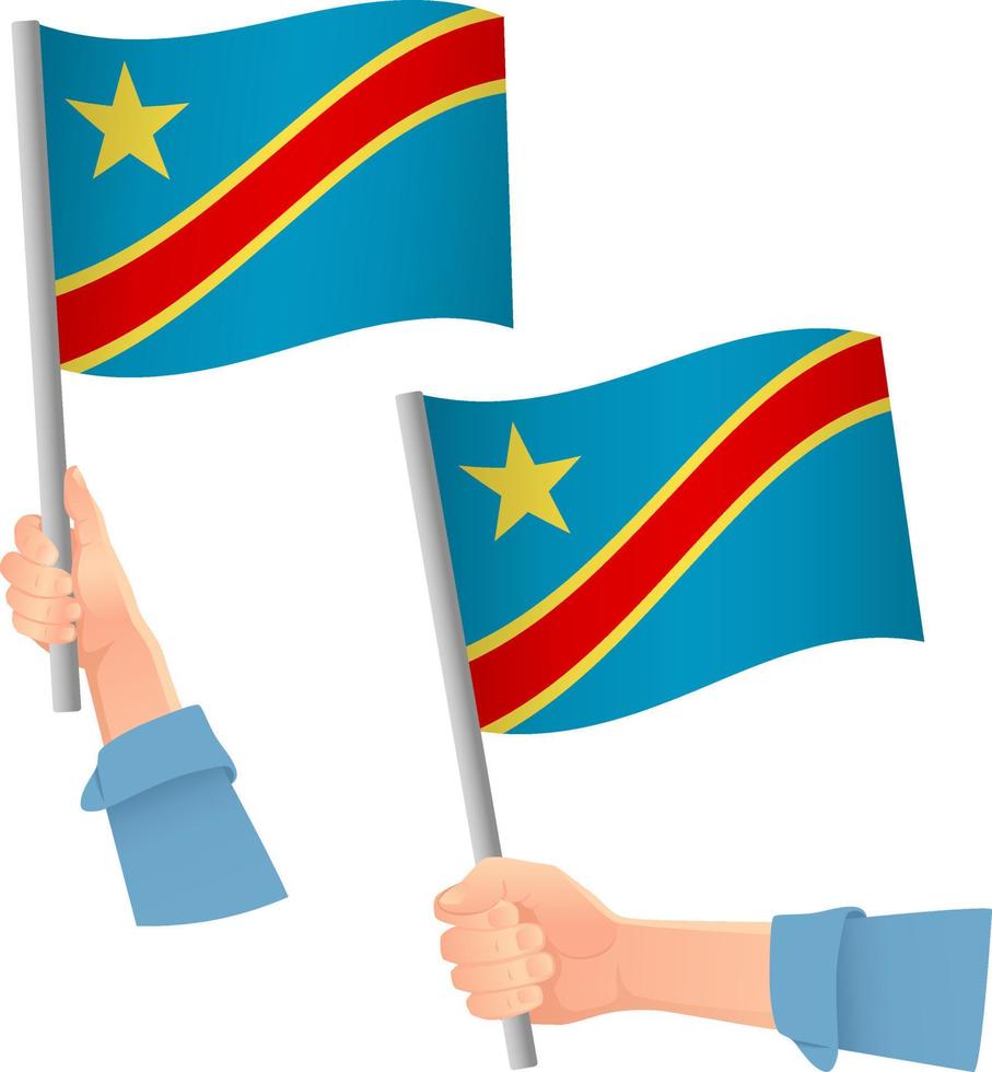 icono de la bandera de la república democrática del congo en la mano vector