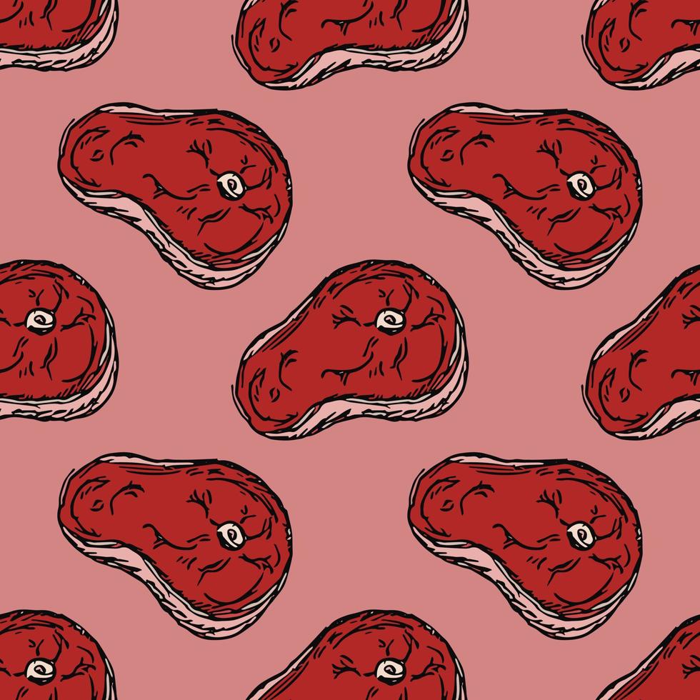 seamless steak pattern. vector doodle illustration with steak icon. pattern with meat