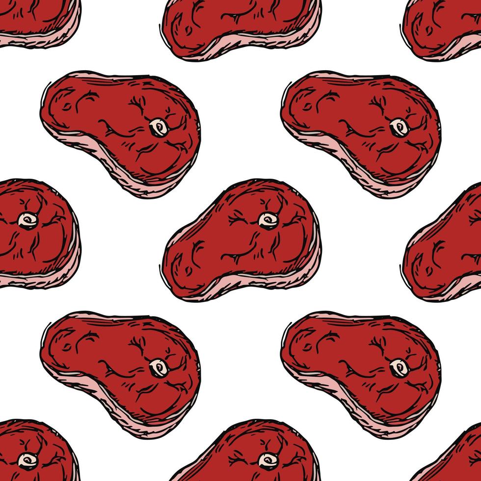 seamless steak pattern. vector doodle illustration with steak icon. pattern with meat