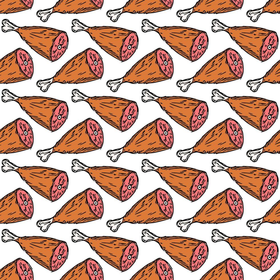 seamless meat pattern. vector doodle illustration with meat icon. pattern with meat
