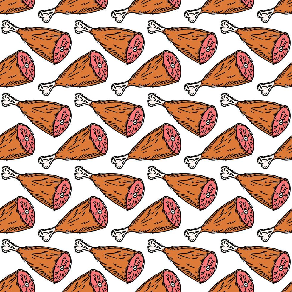 seamless meat pattern. vector doodle illustration with meat icon. pattern with meat