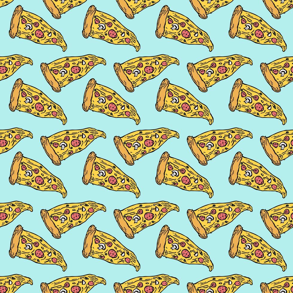 Seamless pizza pattern. Colored pizza background. Doodle vector pizza illustration