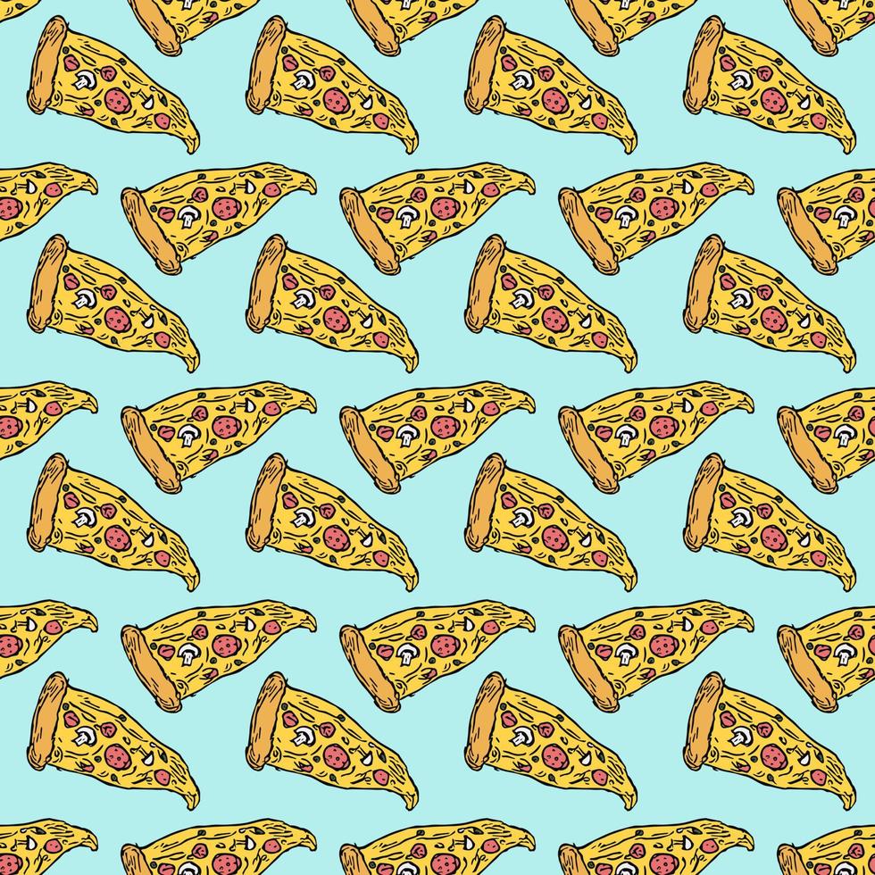 Seamless pizza pattern. Colored pizza background. Doodle vector pizza illustration