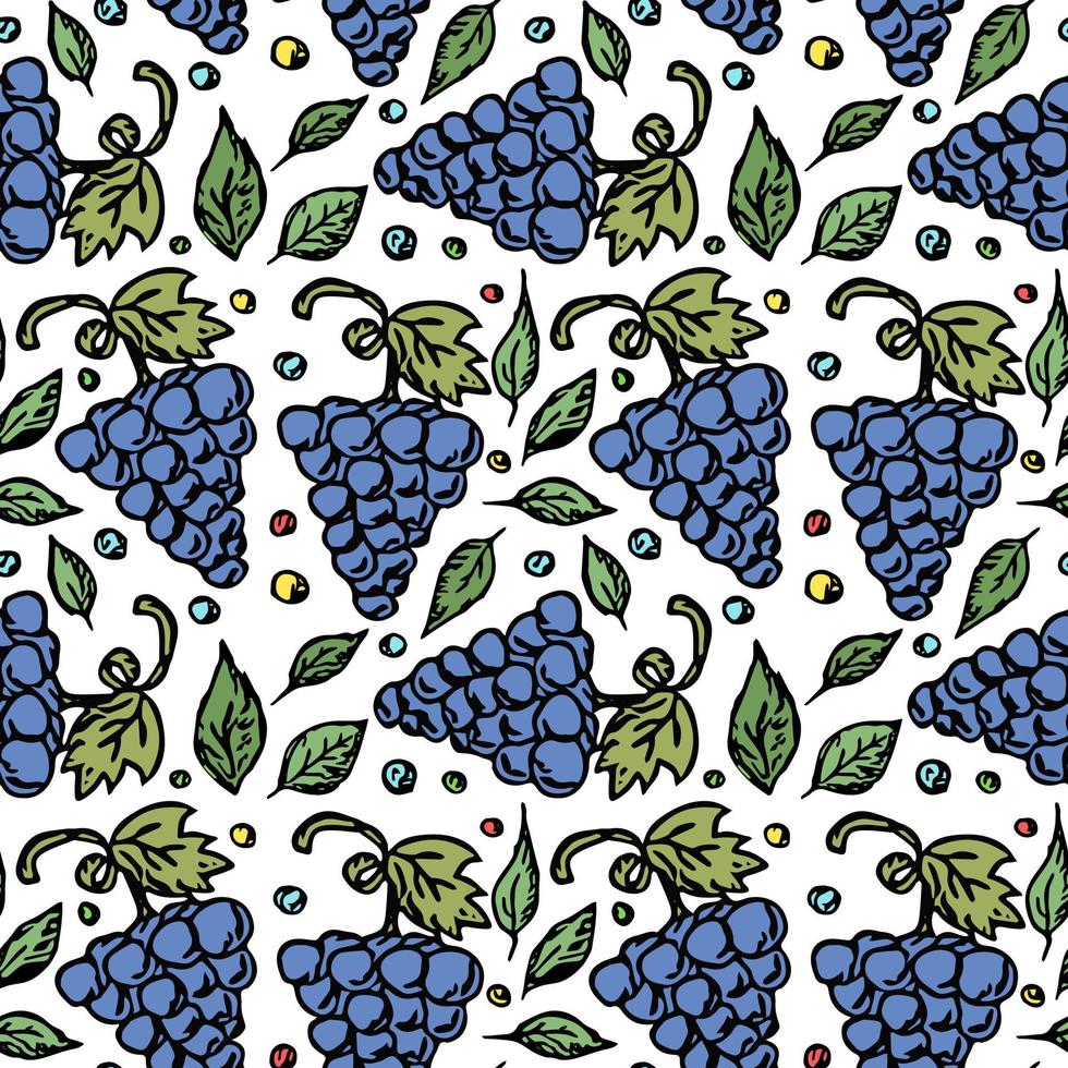patrón de uva sin fisuras. vector de fideos con iconos de uva. patrón de uva vintage