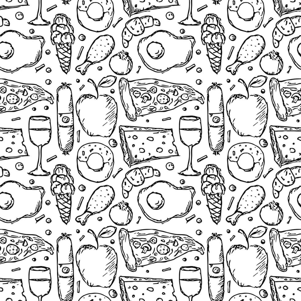 Seamless food pattern. Food background. Doodle vector illustration with food icon