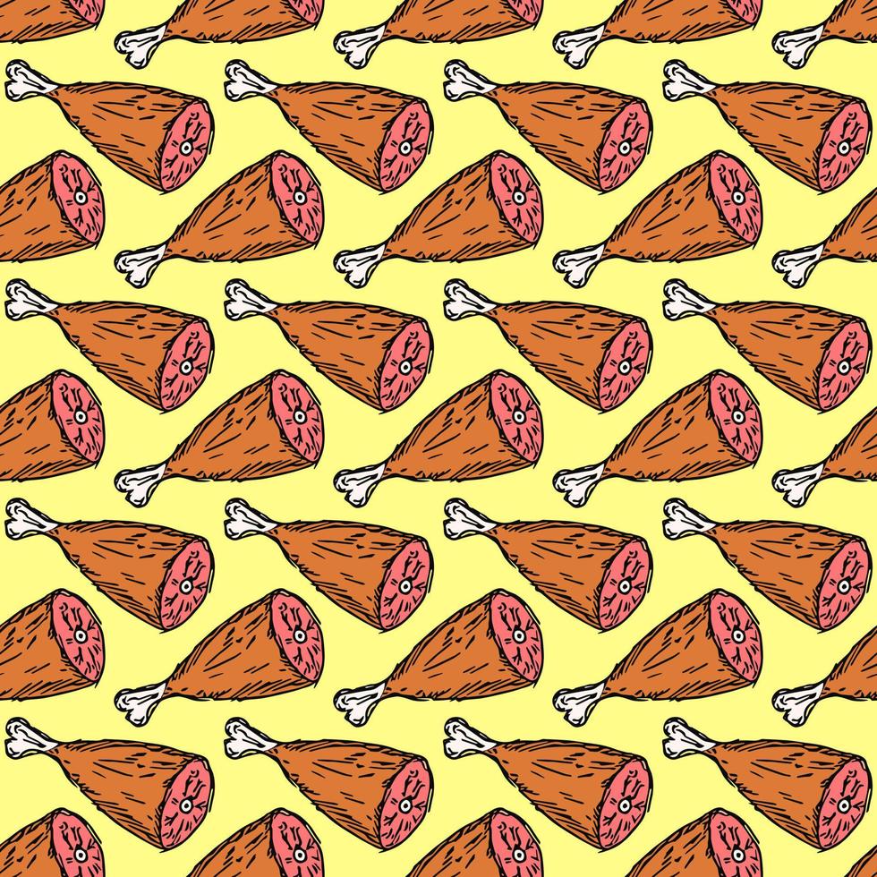 seamless meat pattern. vector doodle illustration with meat icon. pattern with meat