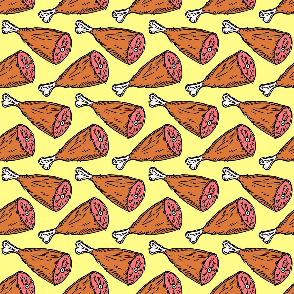 seamless meat pattern. vector doodle illustration with meat icon. pattern with meat