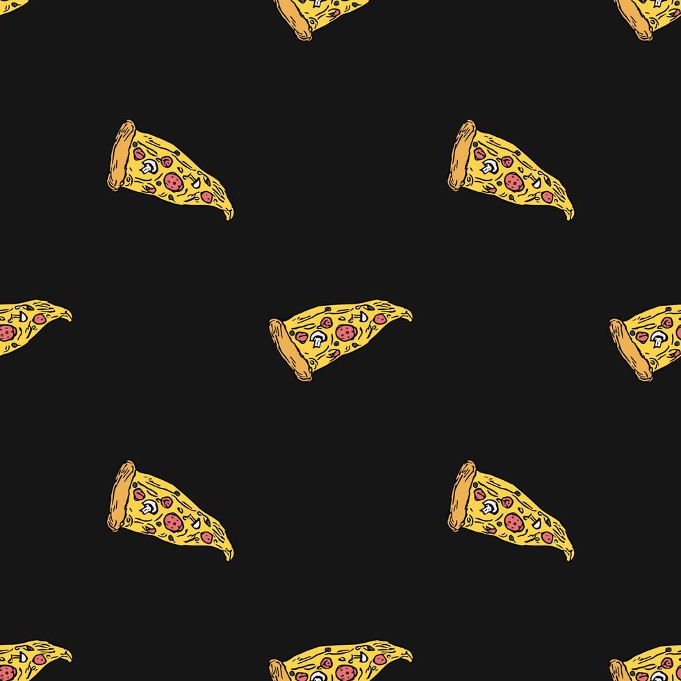 Seamless pizza pattern. Colored pizza background. Doodle vector pizza illustration