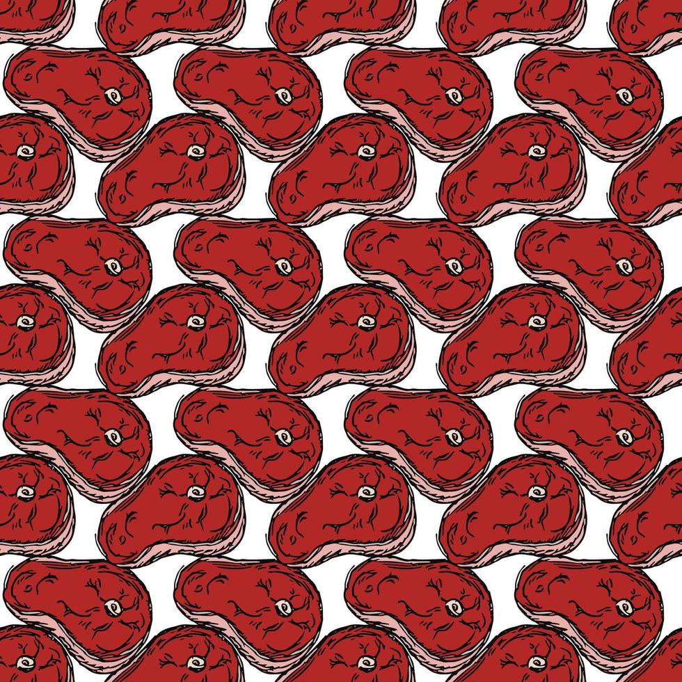 seamless steak pattern. vector doodle illustration with steak icon. pattern with meat