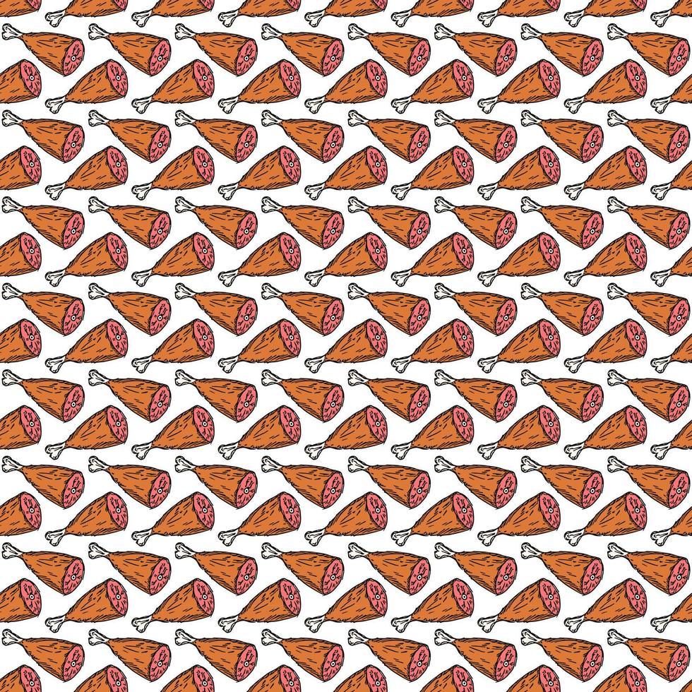 seamless meat pattern. vector doodle illustration with meat icon. pattern with meat