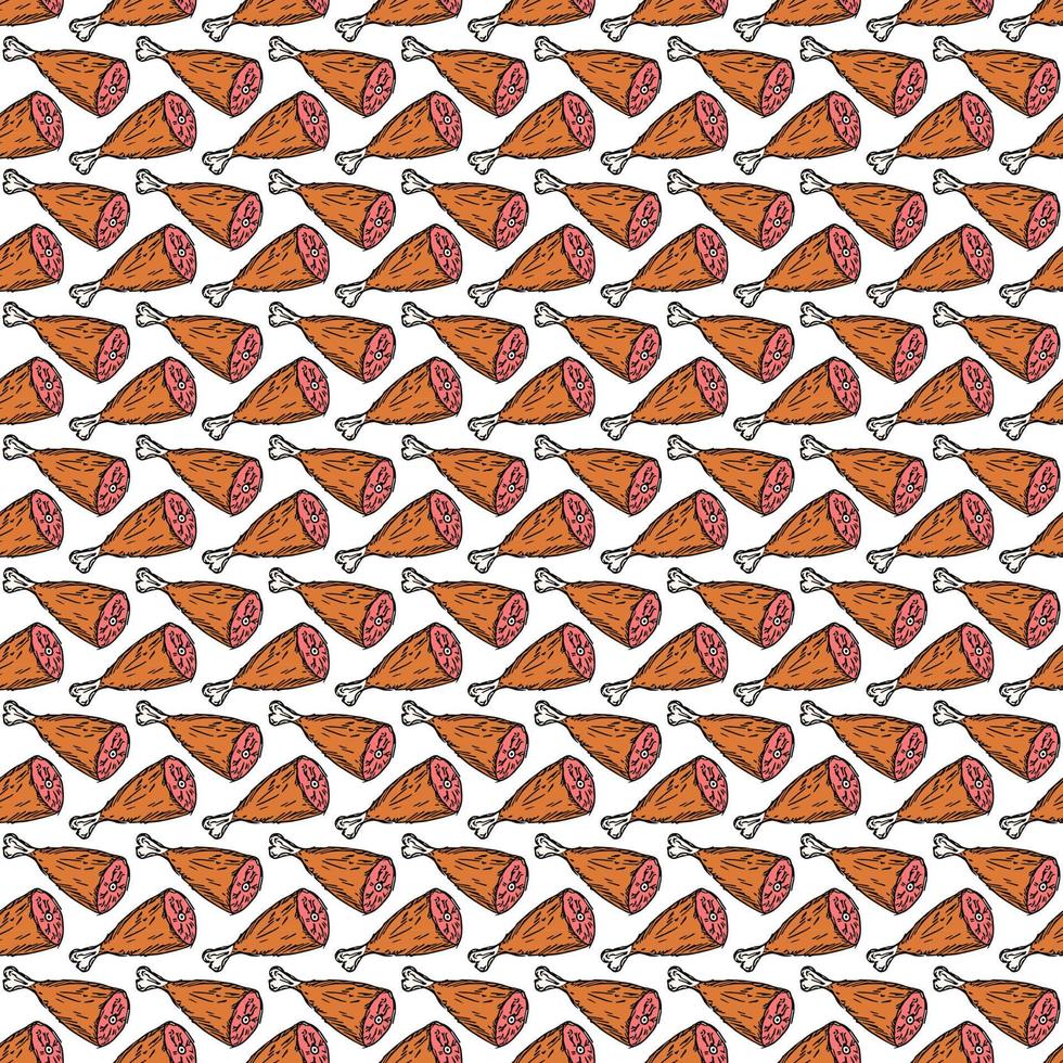 seamless meat pattern. vector doodle illustration with meat icon. pattern with meat