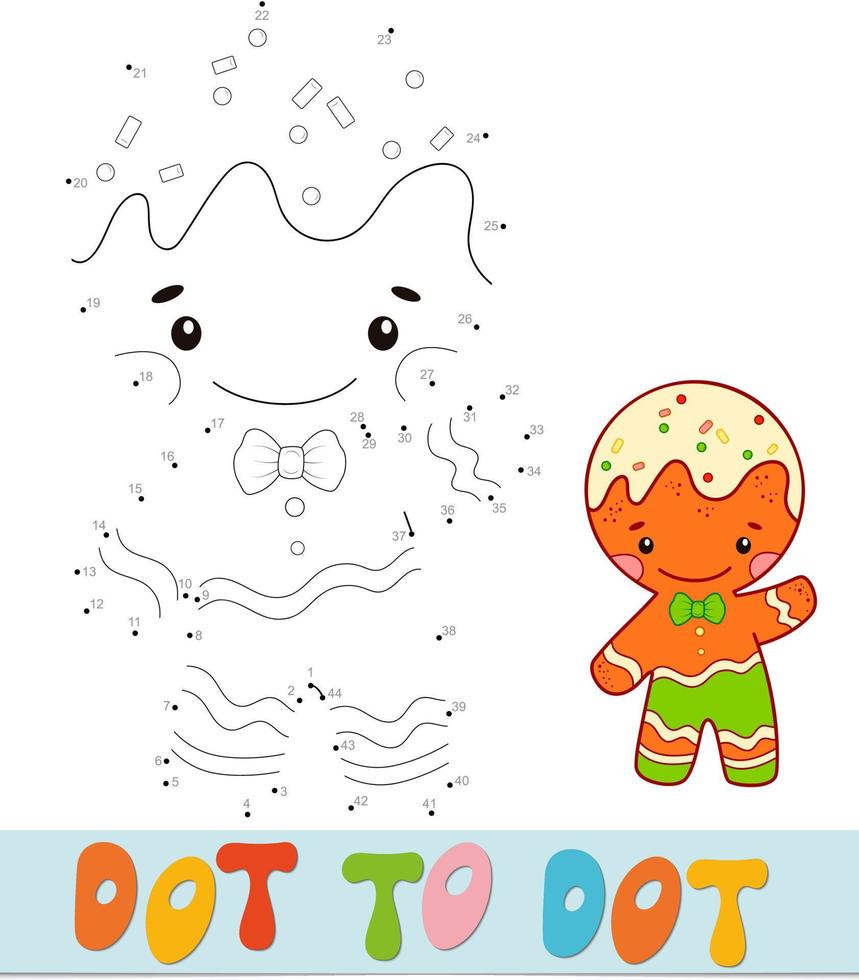 Dot to dot Christmas puzzle. Connect dots game. Gingerbread man vector illustration