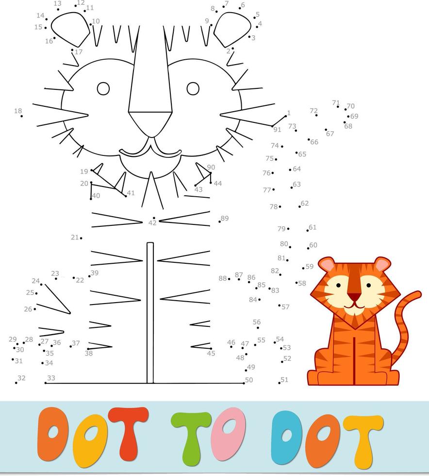 Dot to dot puzzle for children. Connect dots game. Tiger vector illustration