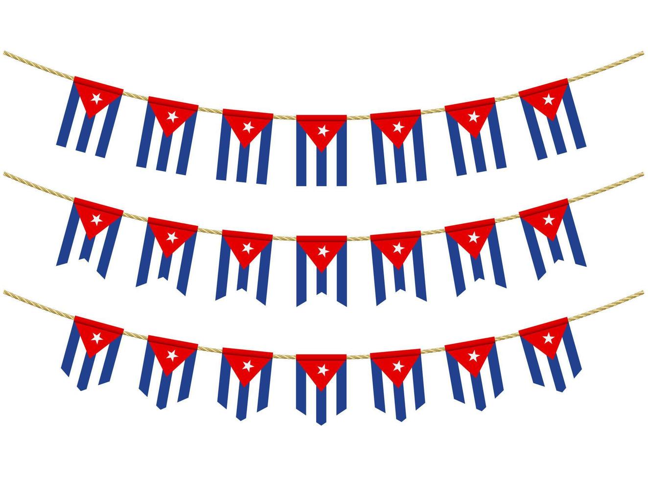 Cuba flag on the ropes on white background. Set of Patriotic bunting flags. Bunting decoration of Cuba flag vector