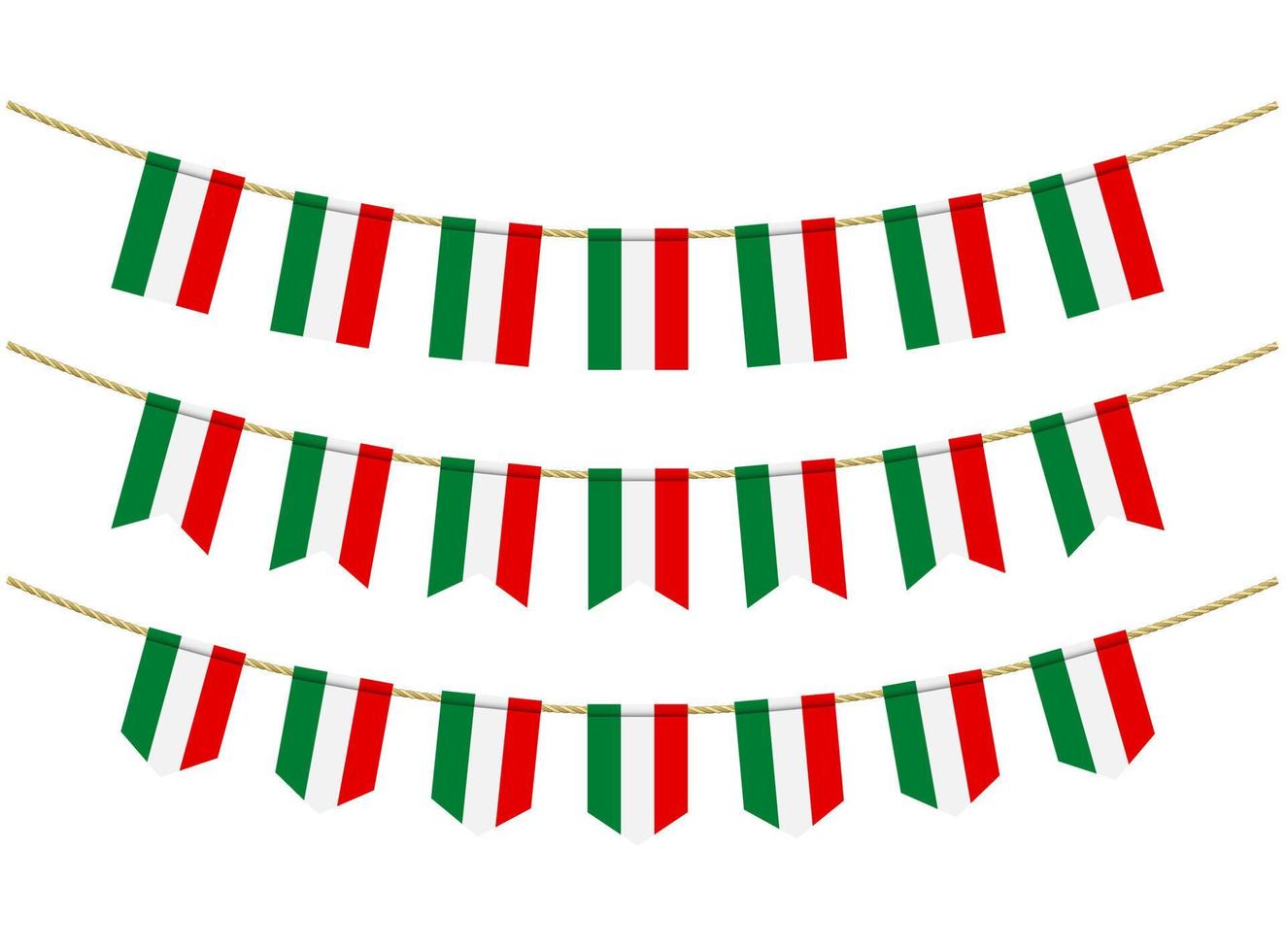 Hungary flag on the ropes on white background. Set of Patriotic bunting flags. Bunting decoration of Hungary flag vector