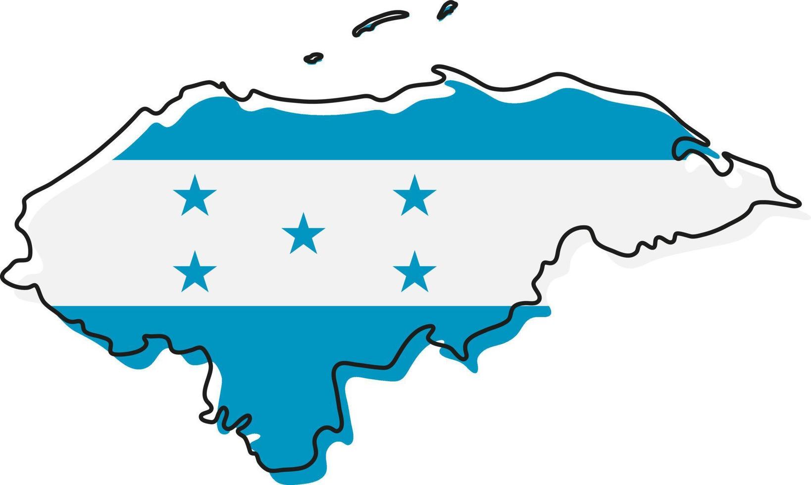 Stylized outline map of Honduras with national flag icon. Flag color map of Honduras vector illustration.