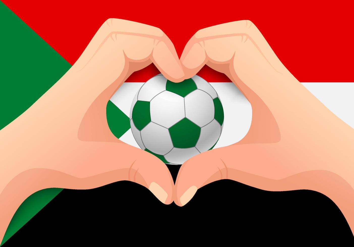 balón de fútbol de sudán y forma de corazón de mano vector