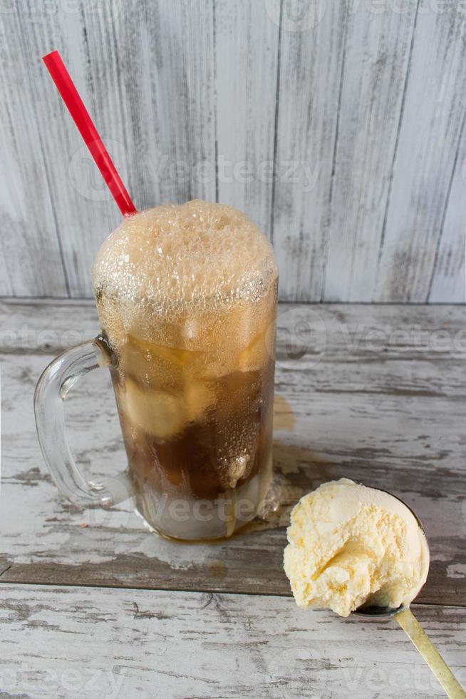 Root beer float with vanilla ice cream photo