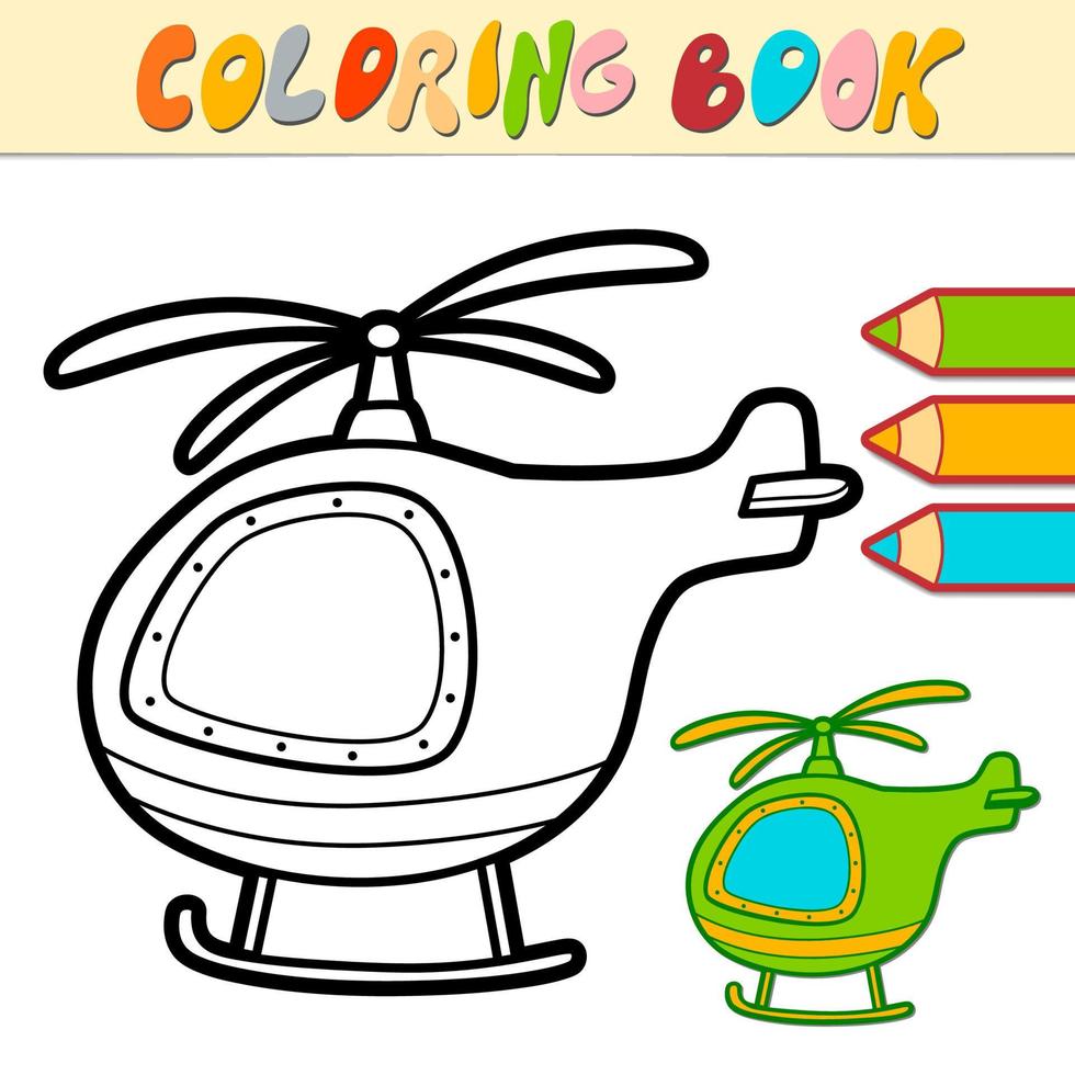 libro de colorear o página para niños. helicóptero blanco y negro vector